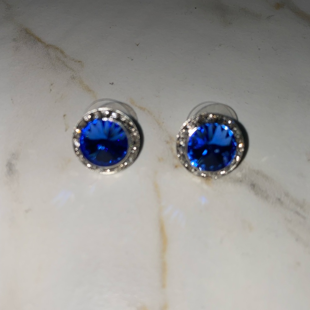 Blue and clear rhinestone stud earrings